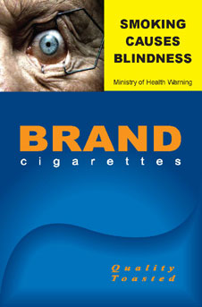 Image of the Smoking causes blindness cigarette packet design - front. 