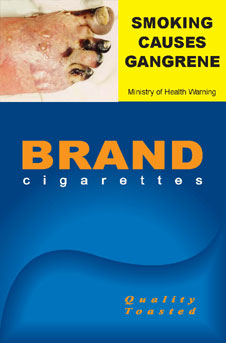 Image of the Smoking causes gangrene cigarette packet design - front. 