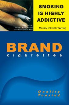 Image of the Addictive cigarette packet design - front. 