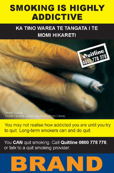 Image of the Addictive cigarette packet design - back. 