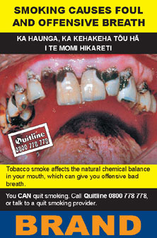 Image of the Bad Breath cigarette packet design - back. 