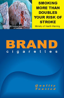 Image of the Stroke cigarette packet design - front. 